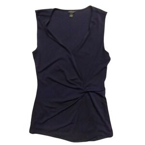 Ann Taylor Sleeveless‎ Top Twist Front V-Neck Blouse Casual Navy Blue S